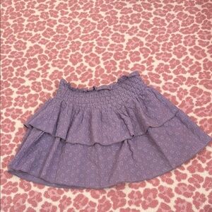 Katie J NYC smocked Purple floral cotton ruffle Skirt- with floral embroidery